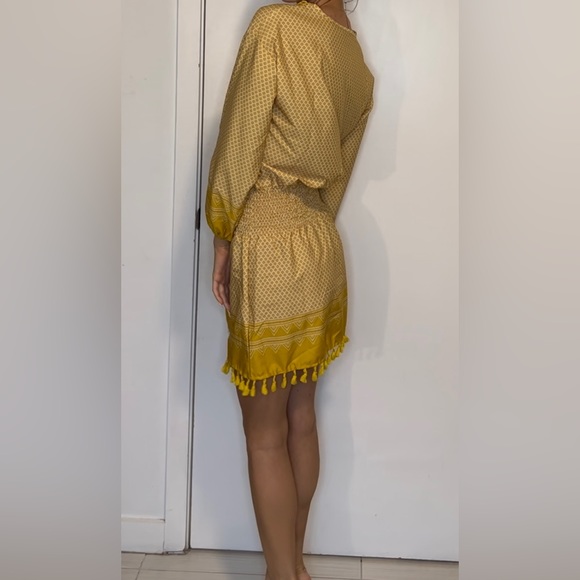 NWT Yellow Mini Cinch Waist Mini Tassel Dress - Picture 4 of 6